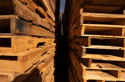 close up view of two stacks of pallets